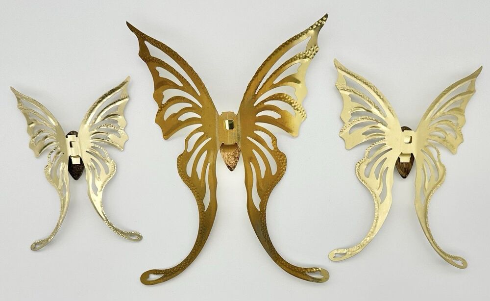 3pc Vintage HOMCO Home Interiors Gifts #1211 Gold Metal Butterfly Wall Decor Set - Picture 3 of 4